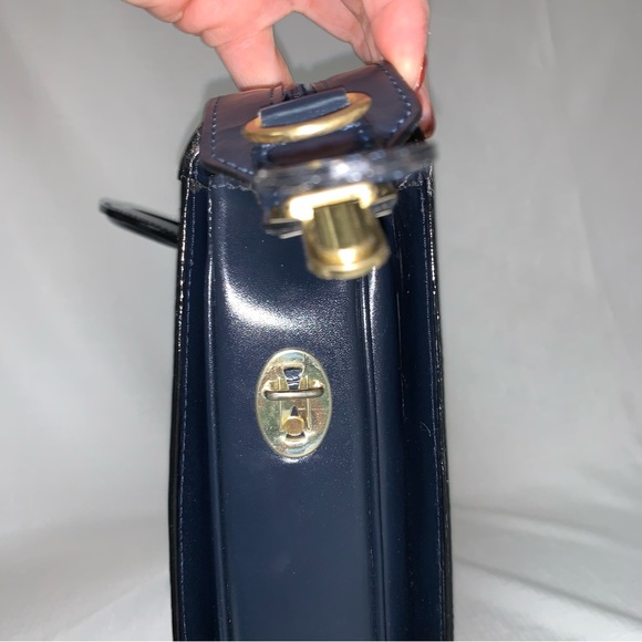 VINTAGE Atlantic Leather Briefcase Crossbody Handbag Navy Blue Attaché Case Luxe - Picture 9 of 15